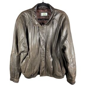 Harbour Club Leather Jacket Mens 42 Brown Bomber Full Zip Lined